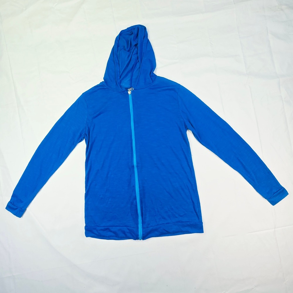 Unbranded Women Full Zip Hoodie XL Royal Blue Lightweight Slub Knit Long Sleeve